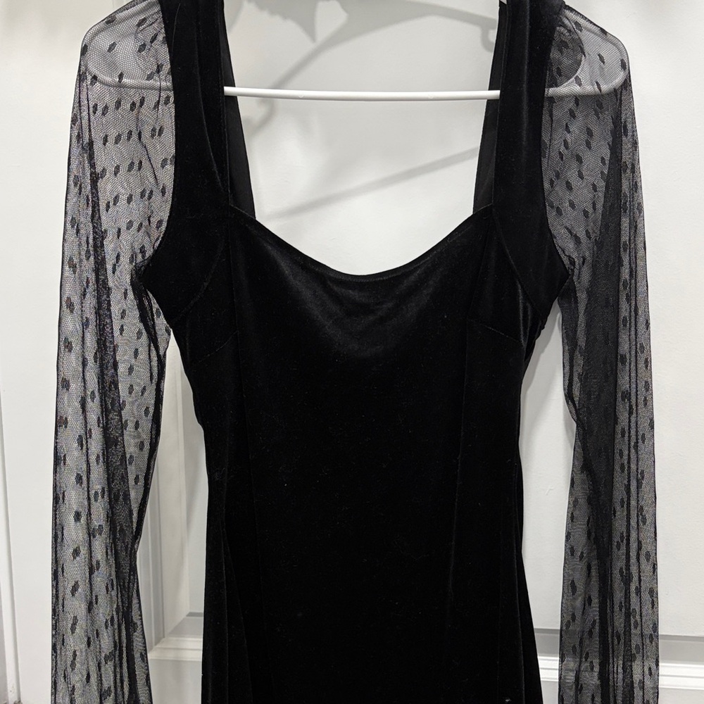 Speechless Black Velvet Dress with Patterned Sheer Sleeves